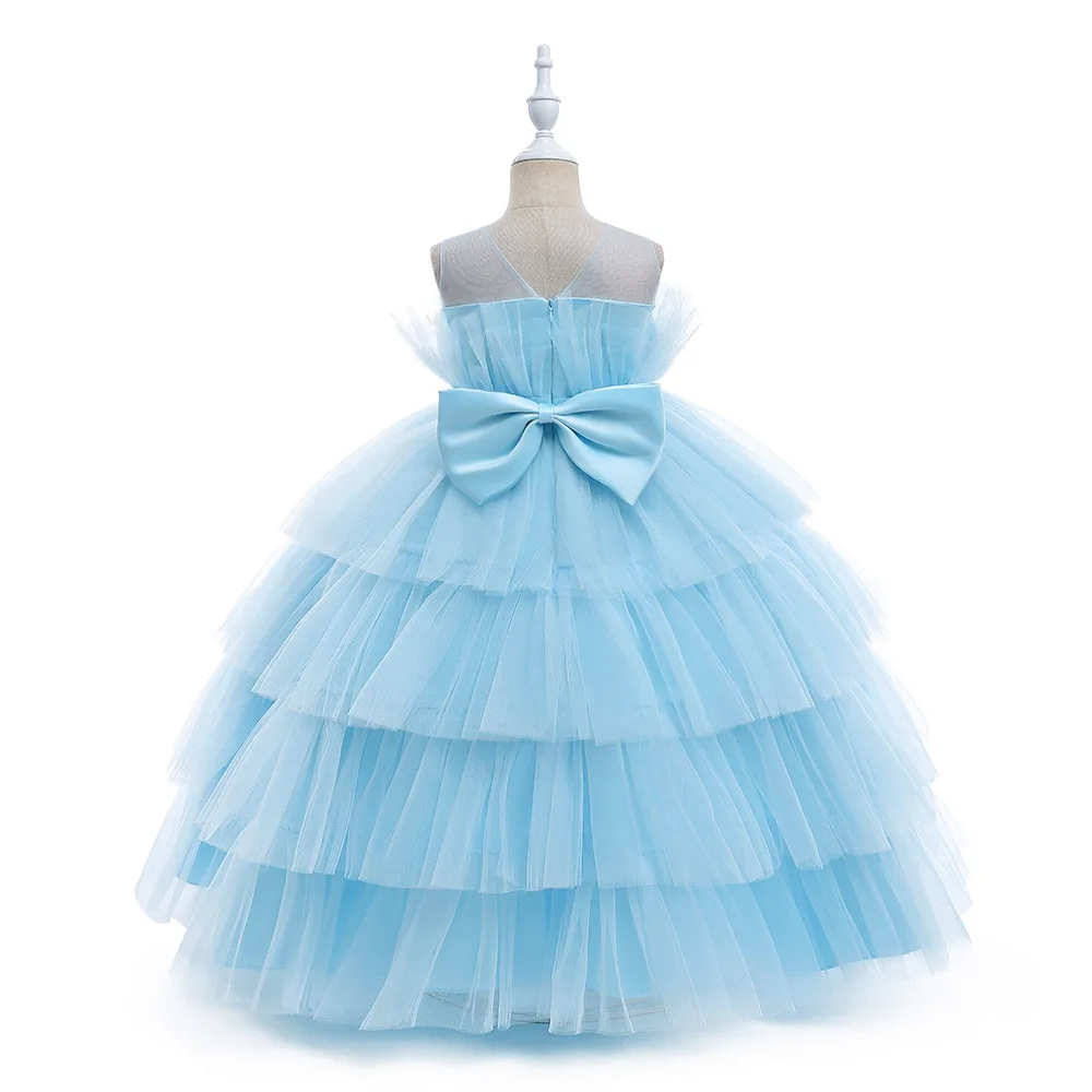 2026 Fashion Solid Color Children Girls' Princess Dress Lace Mesh Sleeveless Dress for Girls Summer Kids Party Dresses 2-12 Y