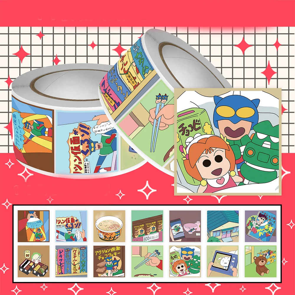 500pcs/Roll Cartoon Animation Crayon Shin Chan Stickers PVC Material Decoration DIY Mobile Phone Envelope Waterproof Stickers.