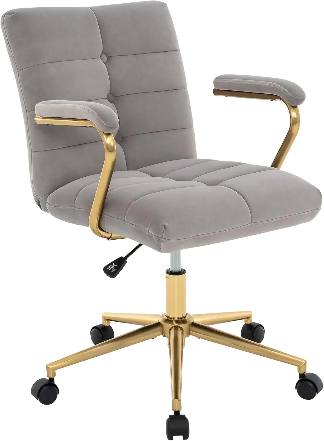 Velvet Home Office Desk Chair, Upholstered Adjustable Swivel Task Chair with Wheels, Tufted Mid-Back Computer Chair with Arms, f