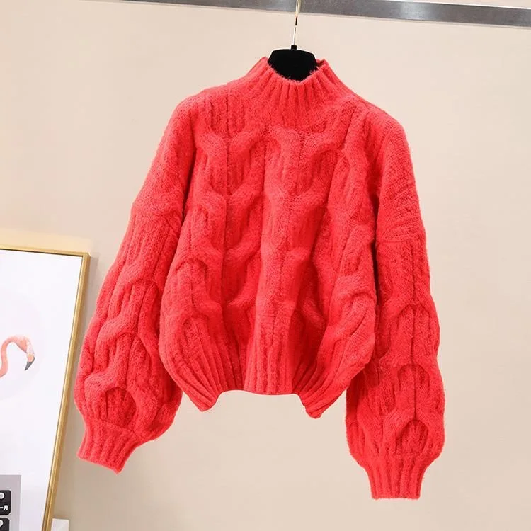 2023 Winter New Loose Thickened Round Neck Knitted Sweater Pullover Slim Slim Dress Two Piece Elegant Women's Dress Set