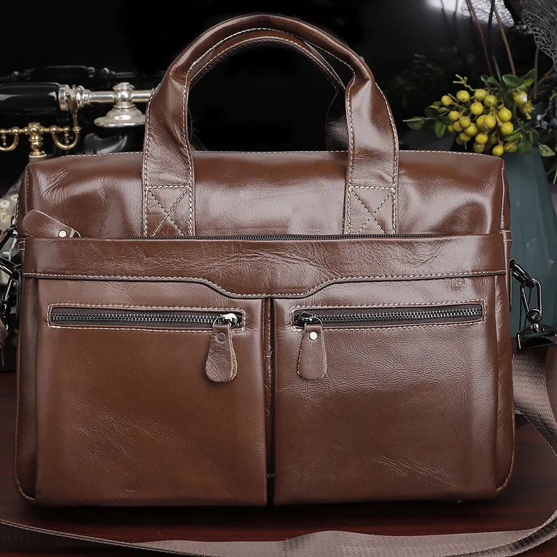 New Casual Laptop Bags Cow Genuine Leather Men\'s Briefcase Luxury Brand Male Men Handbags Messenger 15 Inch Computer Bag