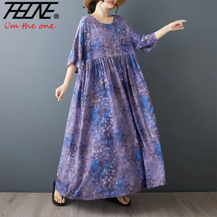 Sukienki damskie 2026 Jesień Zima Maxi Długi Rękaw Vestidos Largos Feminino Robe Boho Casual Kwiatowe Luźne Bawełna Len — zdjęcie 7