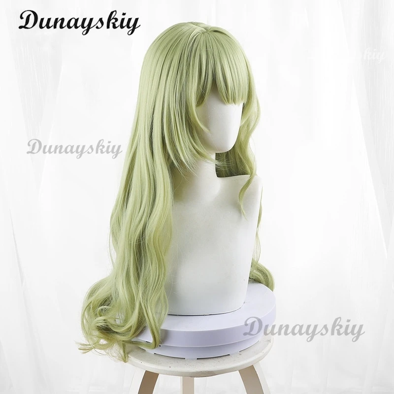 Mobius Cosplay Wig Game Honkai Impact 3rd 80CM Long Curly Cyan Green Heat Resistant Synthetic Hair Halloween Party Wig+ Wig Cap