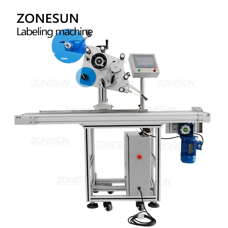 ZONESUN Automatic Flat Surface Labeling Machine Box Carton Book Cover Label Sticker Cosmetics Food Jar Can Production