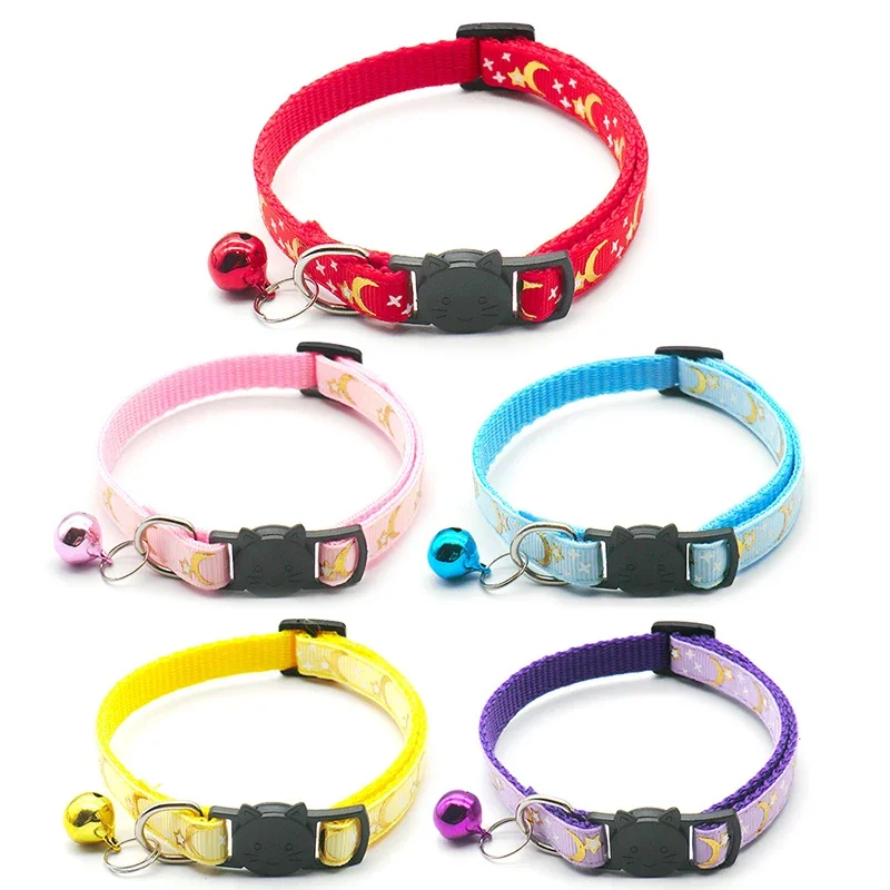 

Gold Stars Moon Cat Collar With Reflective Safety Buckle And Bell Adjustable Cats And Small Dogs Collars Muzzle For A Dog
