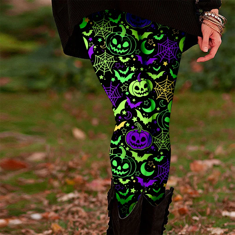 Leggings in poliestere con motivo floreale a teschio di zucchero per adulti - Pantaloni casual in tessuto slim fit per tutte le stagioni