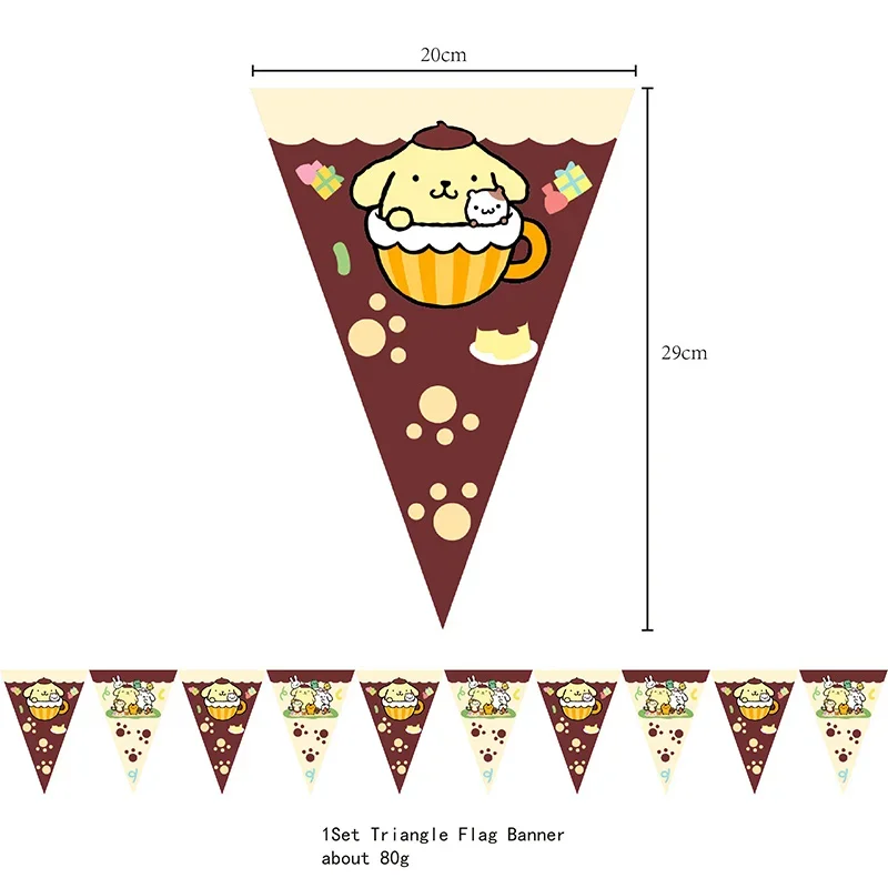 Sanrio Pom Pom Purin decorazioni per feste di compleanno per bambini favore piatto per bicchieri di carta Cupcake Festival battesimo stoviglie usa e