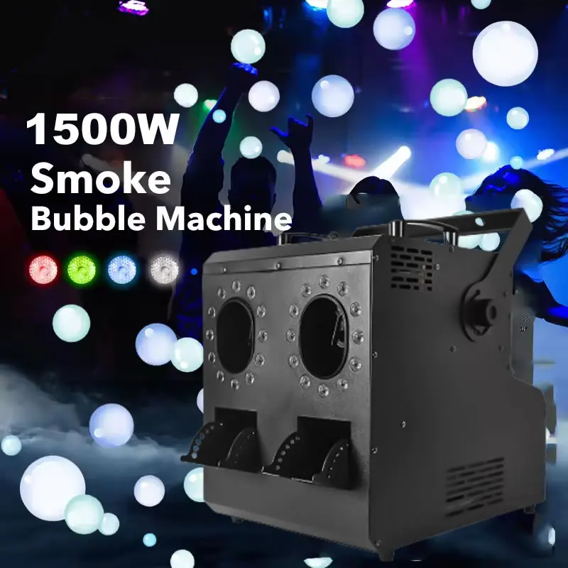 1500W 2 Hose Smoke Bubbles Machine Dmx Controller Remote Control DJ Disco Light Bubble Fog Machine for Party Wedding Dancing