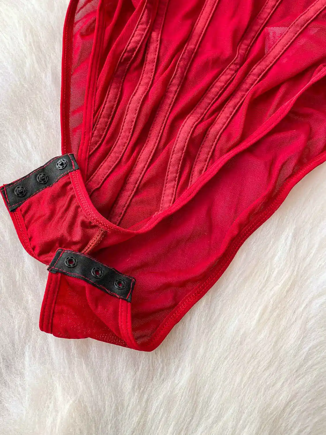 Vrouwen Rode Mesh Jumpsuits Vintage Skinny Speelpakjes Harajuku Lange Mouw Vierkante Kraag Exotische Sexy Zwarte Rompertjes Coquette Kleding