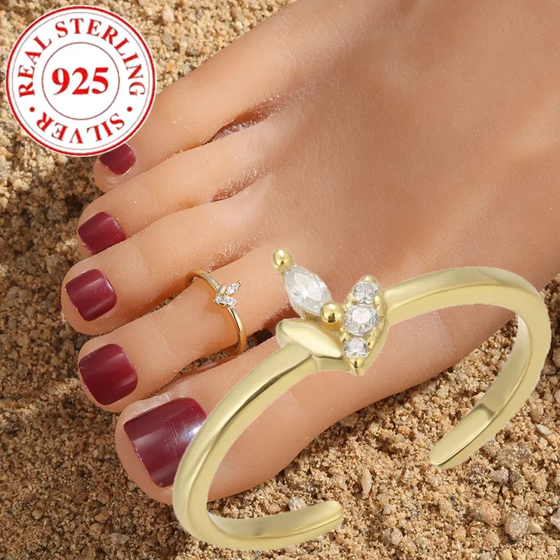 S925 Sterling Silver Maple Leaf with Zirconia Women's Open Toe Ring Hypoallergenic Suitable for Women's Holiday Gifts