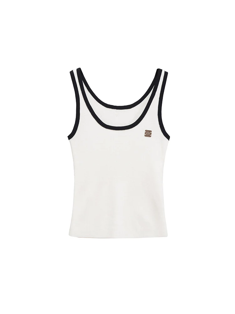 

European and American style autumn new fashion women's simple slim-fit suspender trim snap button sleeveless round neck top