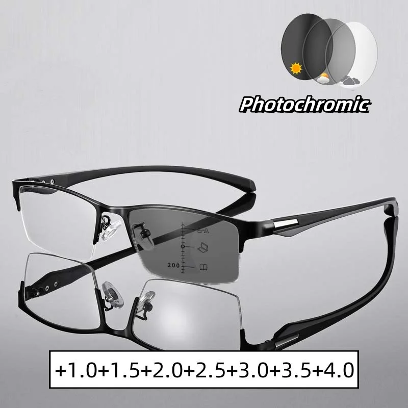 

Men's Progressive Multifocal Glasses Half Frame Business Color Changing Presbyopia Eyeglasses Ultra Light Single Focal Glasses