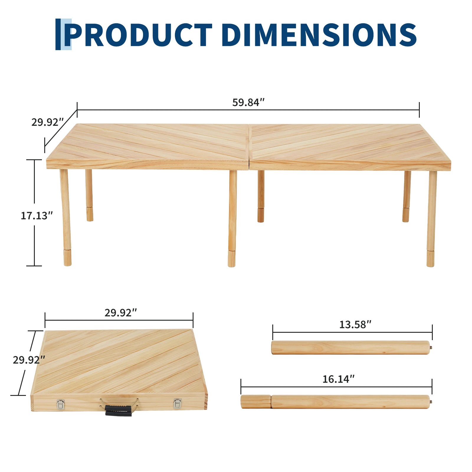 60x30 Inch Outdoor Folding Picnic Table – Lightweight Sturdy Compact Table with Adjustable Height, Built-in Handles for Portable Camping & Patio Use