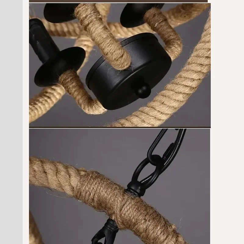 

Country Industrial Personality Scandinavian Style American Wind Modern Creative Cafe Decorative Lights 3 Hemp Chandelier