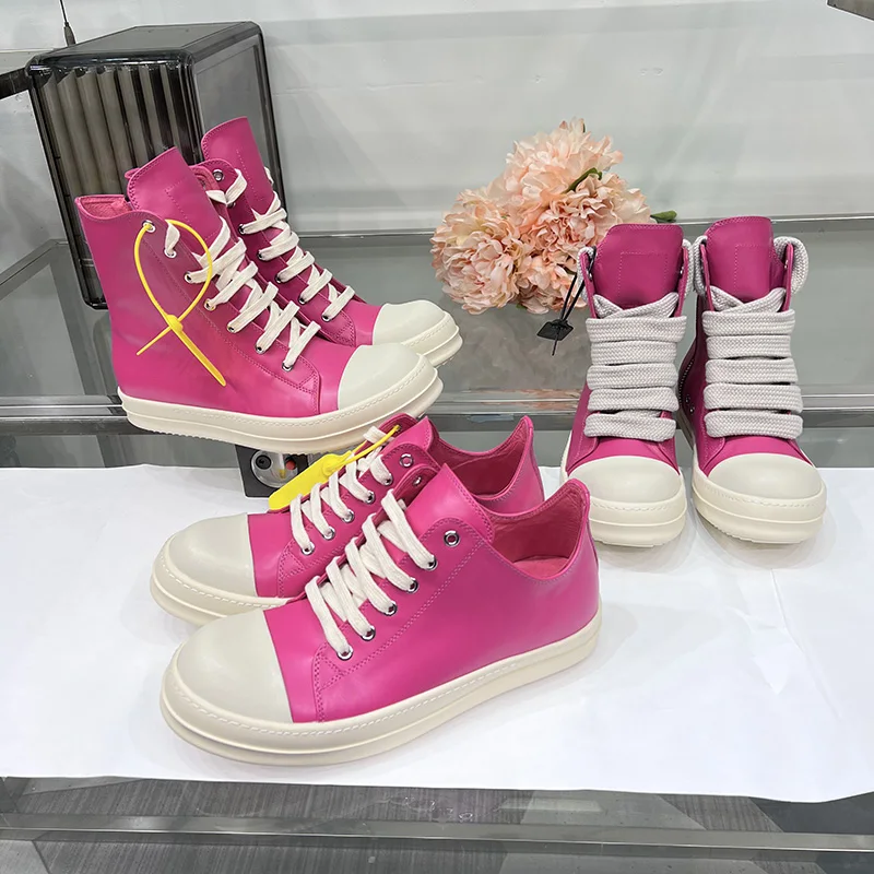 Casual Shoes Jumbo Lace Up Main Line Thick Sole Pink Ro Luxury Designer Sneakers Leather Men Women Flat Ankle Boots High Top Zip