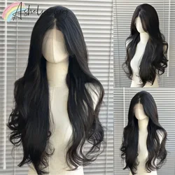 Black Wig for Women 13*4 Lace Front Wig Long Wavy Hair Deep Parting Black Curly Hair Natural Hairline Lace Front Synthetic Wig