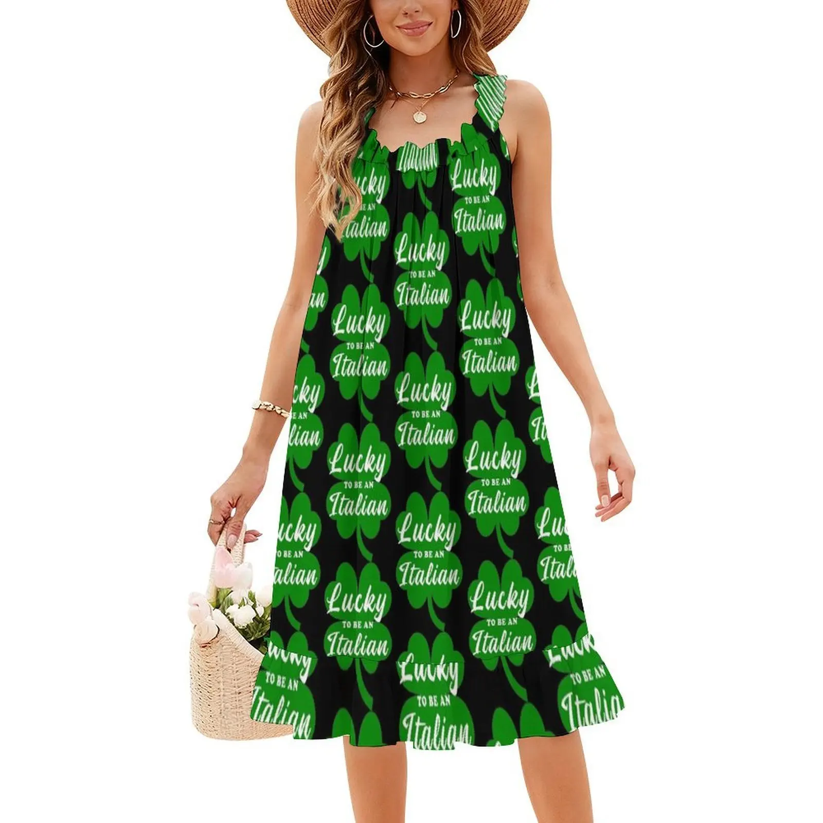 يوم الحظ الإيطالي يكون فستانًا مثيرًا للإجازات للنساء على الشاطئ وحفلات أعياد الميلاد فستان قصير Lucky Be A Italian Day Day Day Irish Female #4