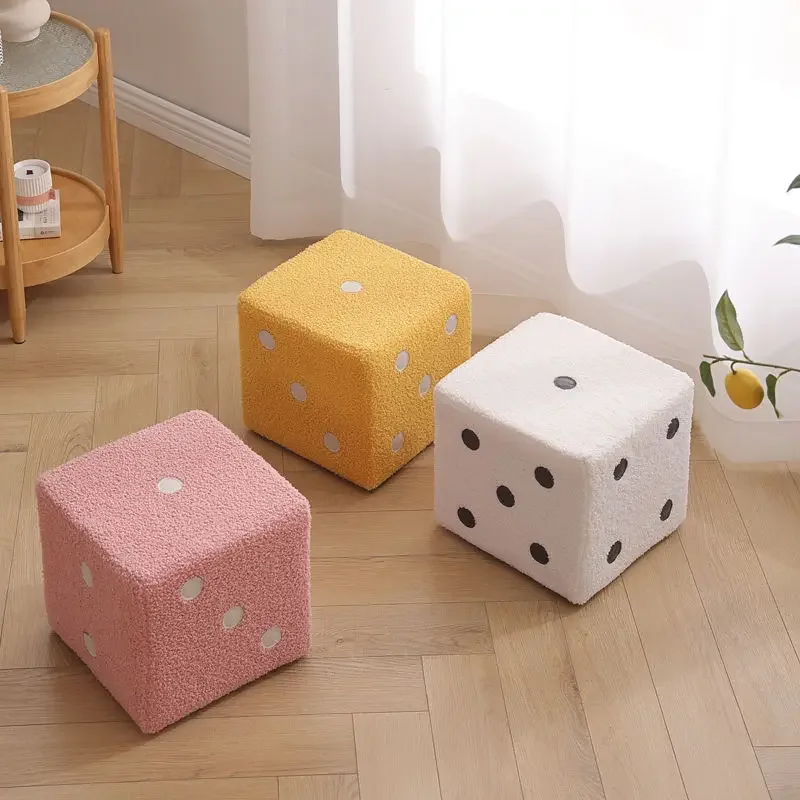 

Dice Shoe Replacement Footstool Living Room Creative Bench Solid Wood Small Low Square Stool Ottomans Furniture Pouf Stools Ins