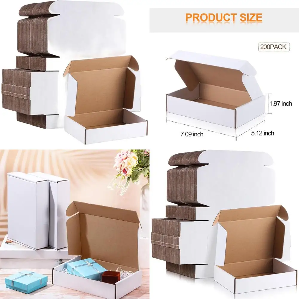 

200 Pack White Corrugated Cardboard Shipping Boxes for Small Business Mailing (7.09 x 5.12 x 1.97 Inches)