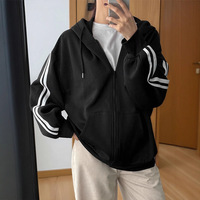 Loose Fit Long Sleeve Hoodie Jacket AD707 Spring Autumn Korean Style Simple Design Comfortable Lazy Style Two Bars Sweatshirt