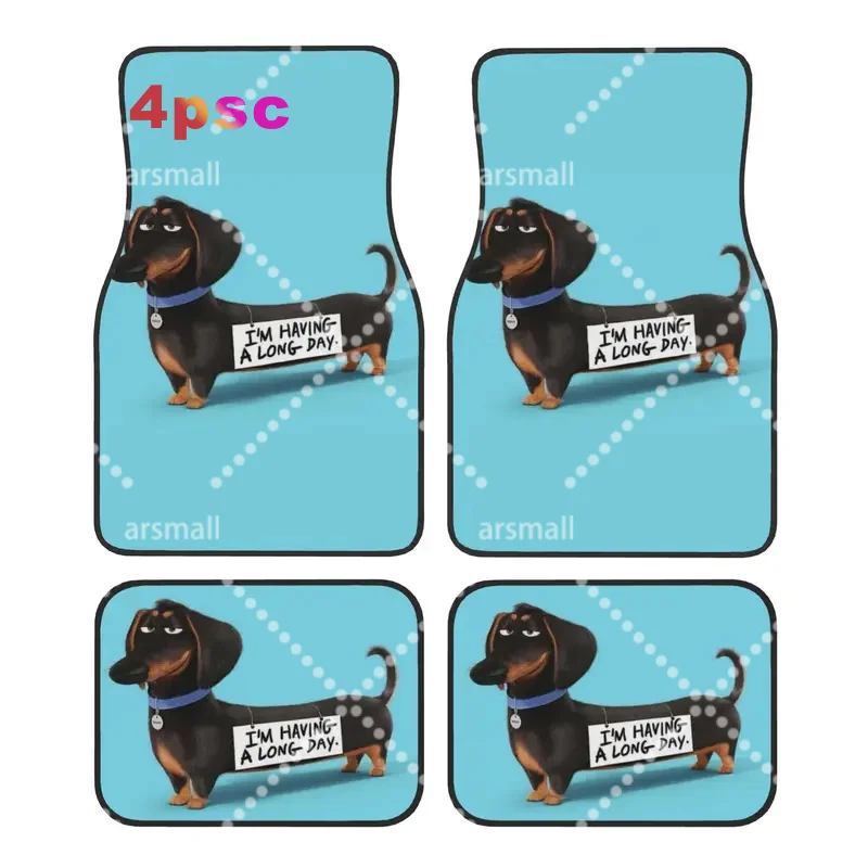 Dachshund Dog Funny Pupy 4PCS Crystal Velvet Car Floor Mats Set  Universal Front Rear Foot Mats Wiener Badger Sausage Dog