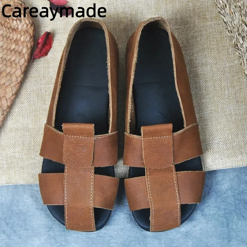 Careaymade-sandali scavati retrò mocassini da donna sandali da barca suole morbide appartamenti piatti sandali con punta chiusa scarpe in vera pelle