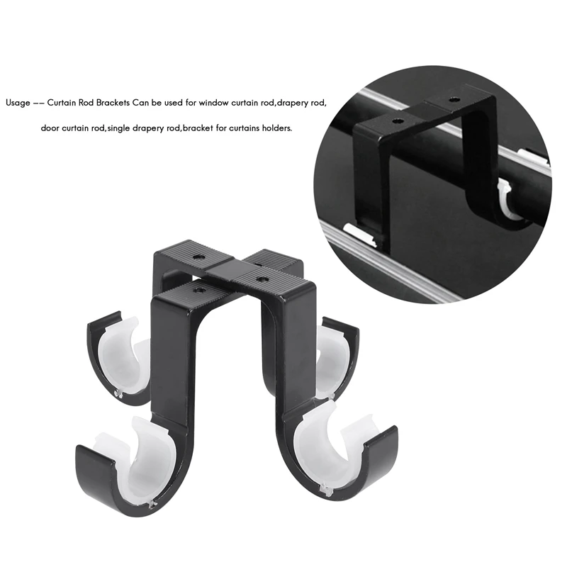 2Pcs Double Curtain Rod Brackets Ceiling Mount Supports Aluminum Alloy Black