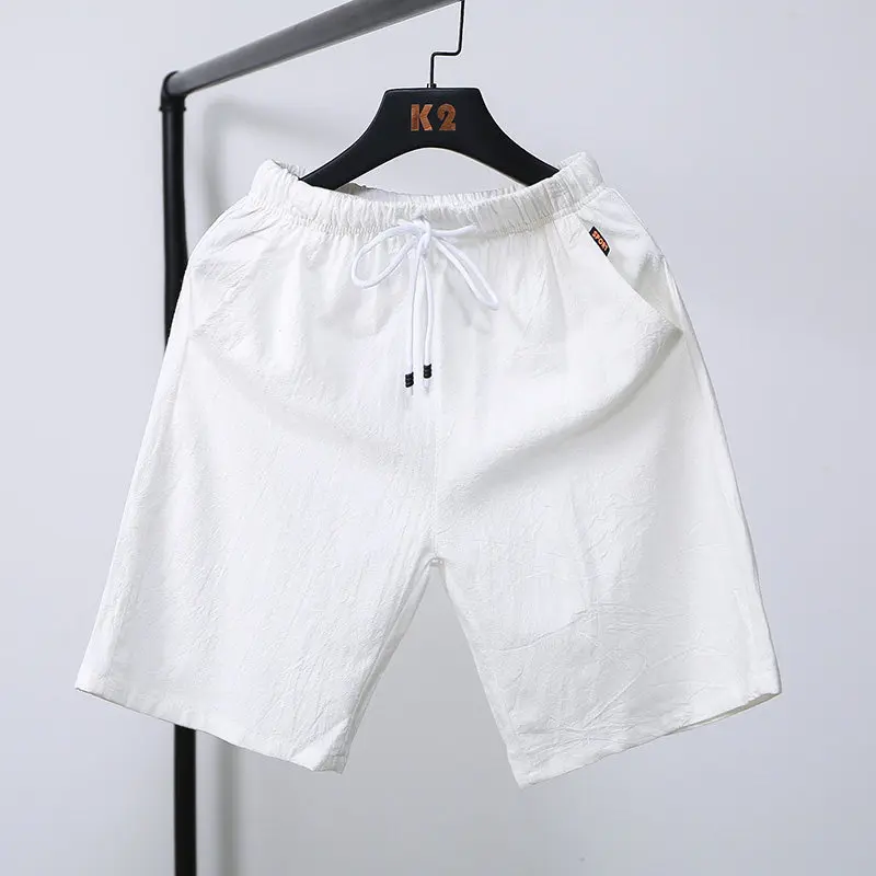 

Мужские летние брюки из хлопка и льна, свободного кроя, длиной до колена, молодежные, прямые, повседневные, дышащие, комфортные