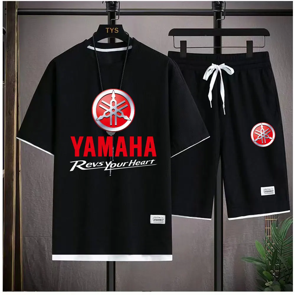 

Yamaha motorcycle racing enthusiast men's summer T-shirt sports shorts set, fashionable and casual breathable men's clothing