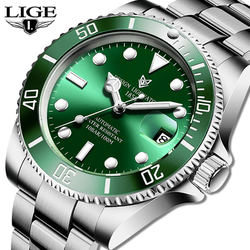 LIGE Top Brand Luxury Fashion Diver Watch Men 10ATM Waterproof Date Sport Watches Mens Automatic Wristwatch Relogio Masculino