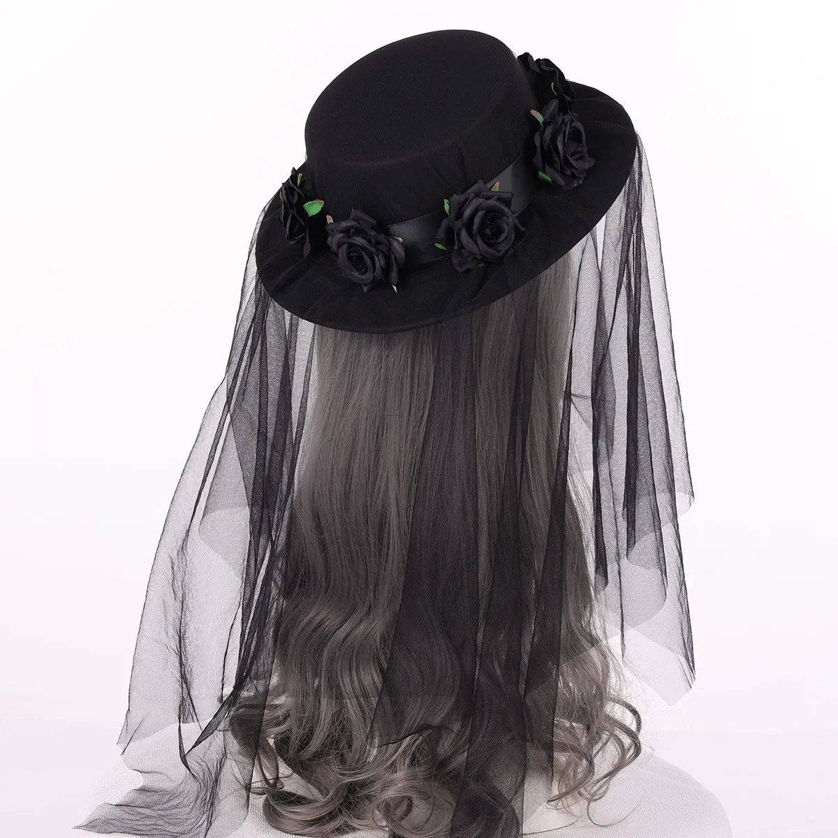 قبعة نسائية كلاسيكية من Steam-punk شال شبكي أسود أنيق للسيدات