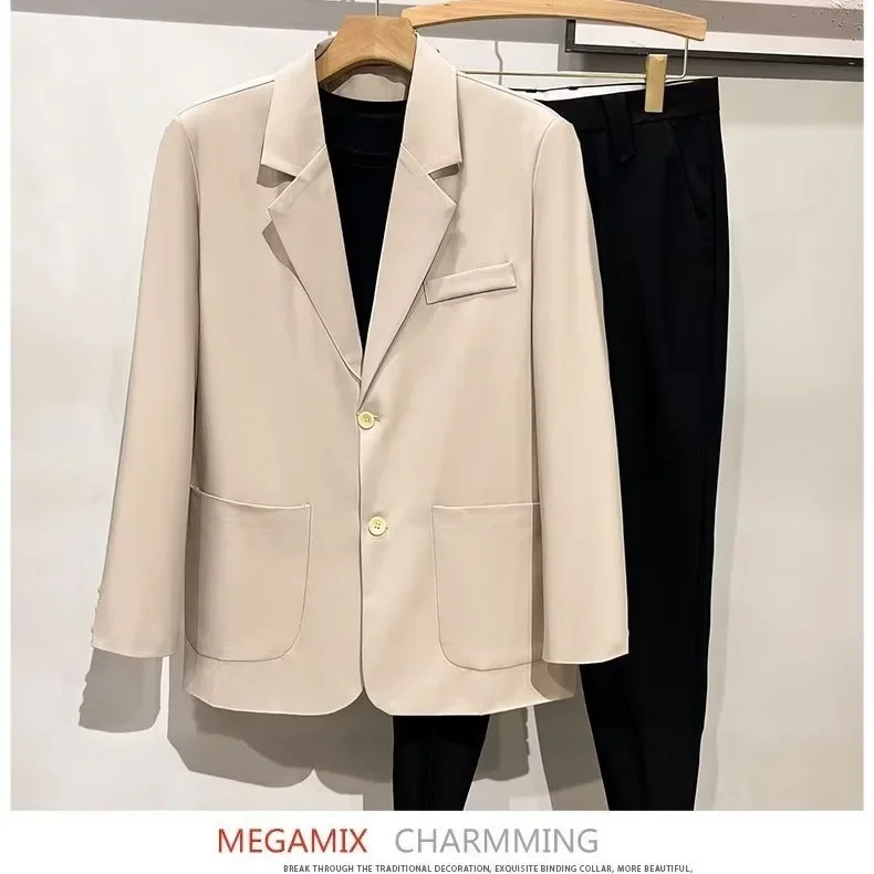 Moda Trendy erkekler rahat Blazer keten gevşek takım elbise ceket gri haki kahverengi siyah ceket iş ofis damat düğün S-4XL