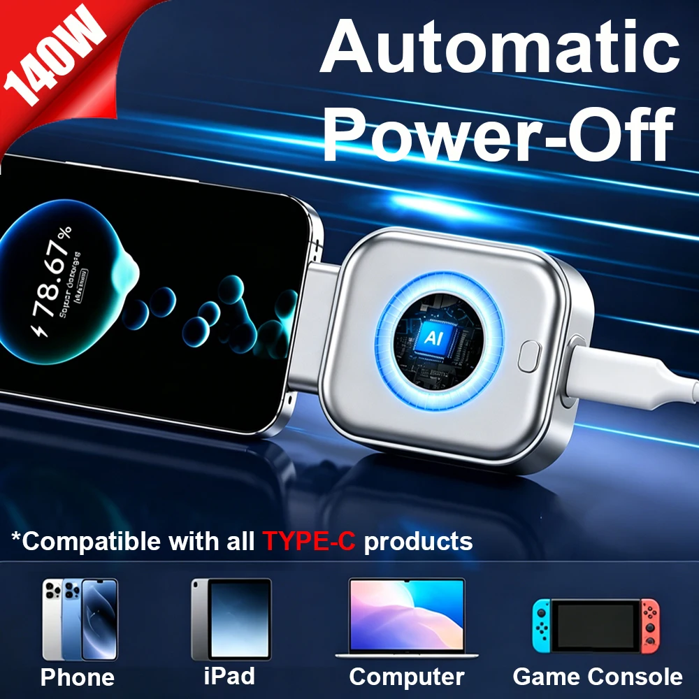 140W Automatic Power-Off Charging Protector,Auto Stop Fast Charger Adapter with Anti-Overcharge Protection for TYPE-C Devices