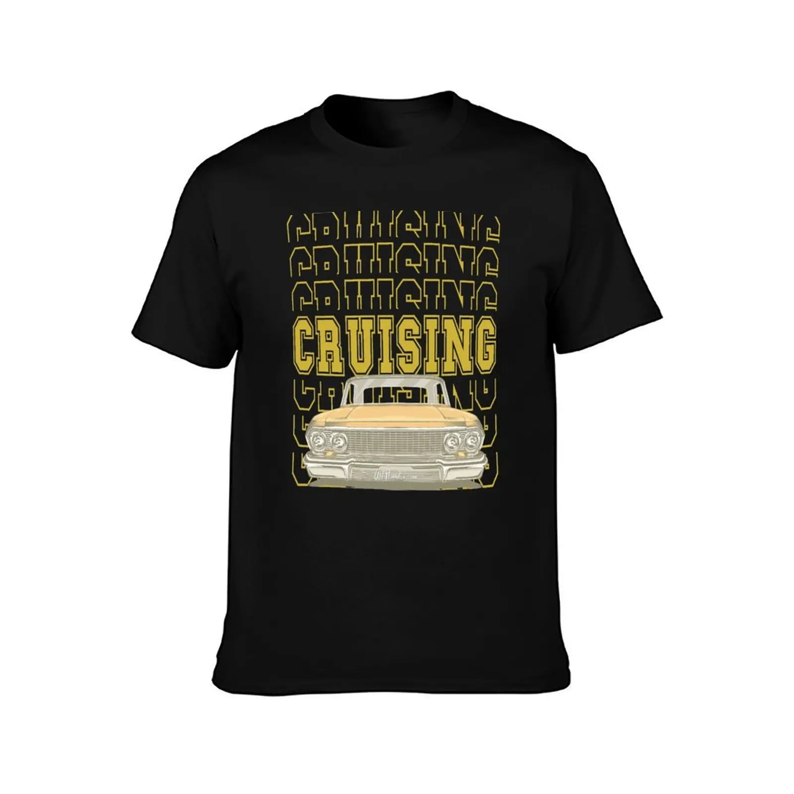 Cruising the Impala Lowrider Word Art T-Shirt, Summer Casual Cotton Tee, Oversized Streetwear Tops, Vintage Graphic Print