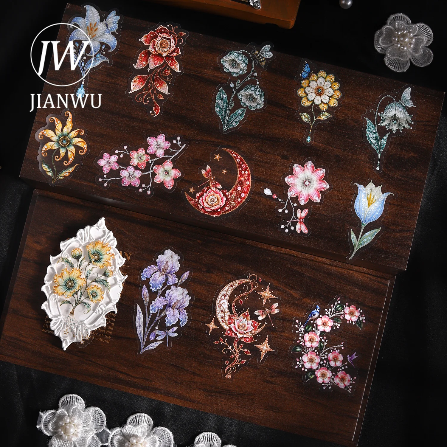 JIANWU Vintage Simulated Embroidery Flower Landscape Material Collage Scrapbooking PET Sticker Creative DIY Journal Stationery