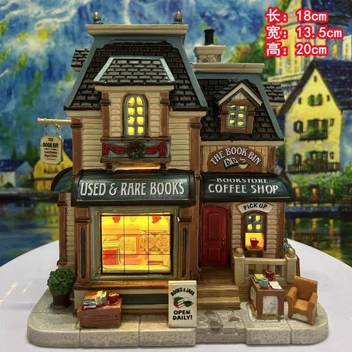 

Home Decor Lemax Creative European Building Figures House Model Figurine with Lamp Home Furnishing Living Room Ornaments Gifts