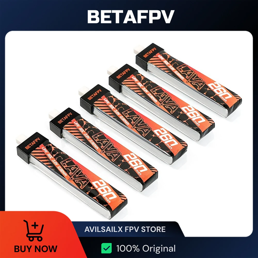 

BETAFPV LAVA 1S 260 мАч 80C аккумулятор (5 шт./упак.) 3,8 В 0,98 Втч для гоночных дронов Air65 BT2.0 разъем