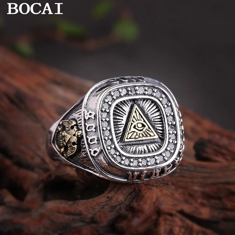 

BOCAI New Trendy Handmade Jewelry S925 Silver Jewelry Omniscient Eye Man's Ring