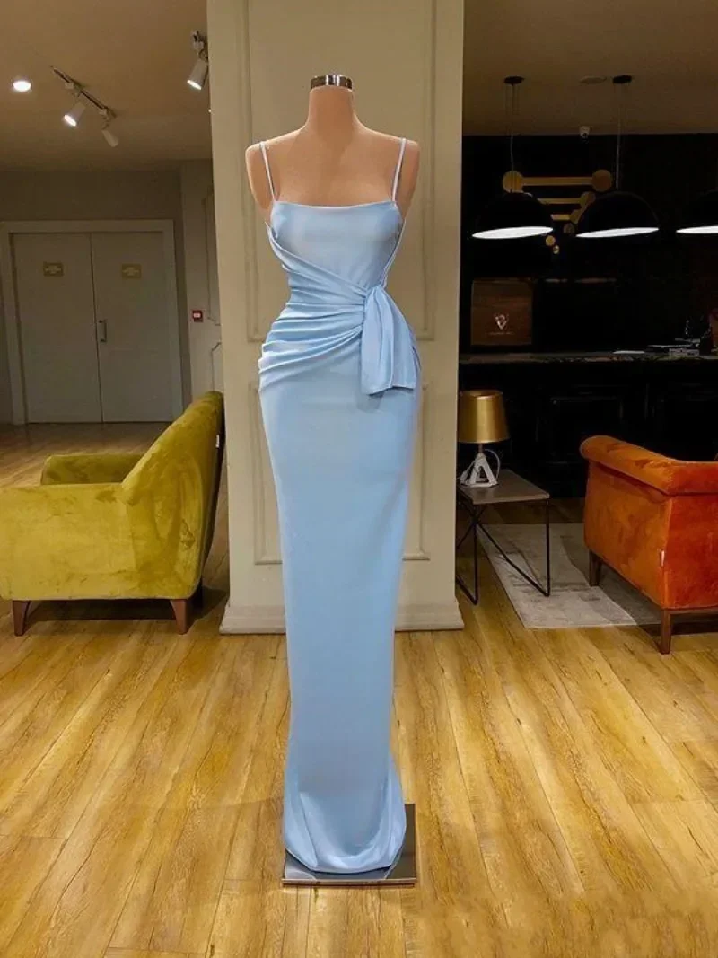 Sweet Light Blue One Shoulder Bridesmaid Dresses Mermaid Long Satin Split Wedding Dress Slim Waist Mixed Styles Vestido Fiesta