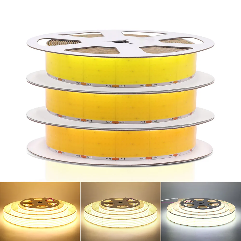 Ultra Bright COB LED Strip Light 12V 24V 1600LED/M 5 Rows  Dimmable Linear Lighting 3000K 4000K 6000K Flex Adhesive Tape 0.5M 5M