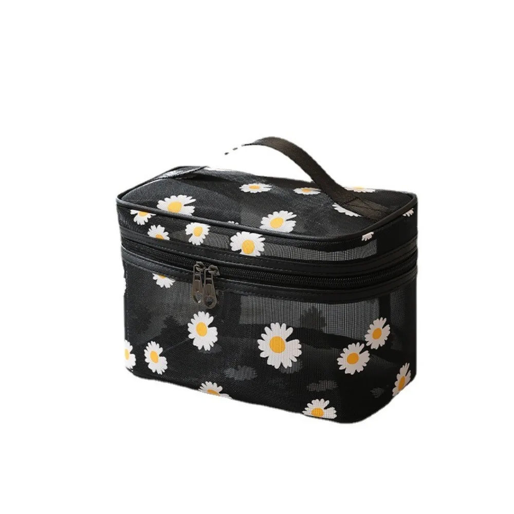 Draagbare Daisy Flower make-uptas Mesh waszak met grote capaciteit Lichtgewicht cosmeticatas