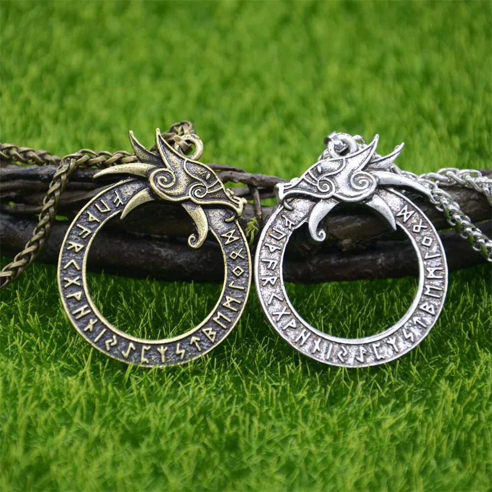 Nostalgia Norse Dragon Gothic Accessories Ouroboros Pendant Viking Runes Jewlery Amulet Talisman Necklace Men Women