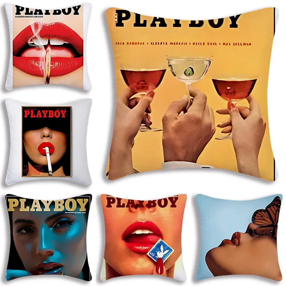 

playboy Movie Pillow Covers Cartoon Sofa Decorative Home Double-sided Printing Short Plush Cute Cushion Cover