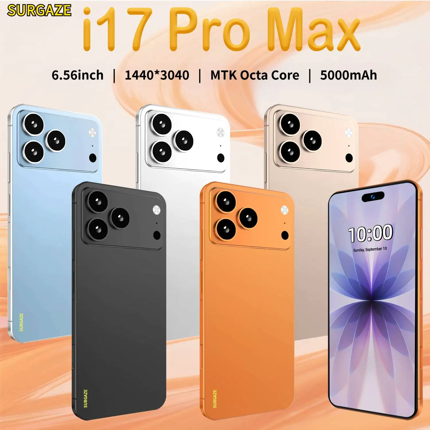 SURGAZE Global Version i17Promax Smartphone 5G Android12 5000mAH 12GB RAM 512GB ROM 6.56Inch 24+48MP 5G Network Mobile Phone