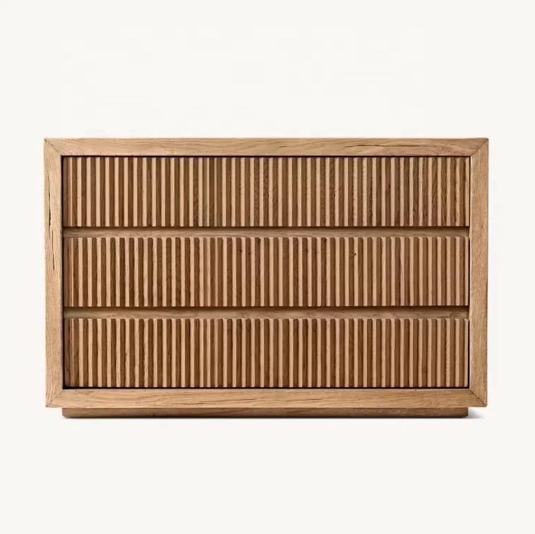 JX-Fluted Nordic Wooden Bedroom Furniture Luxury Bedside Nightstands(