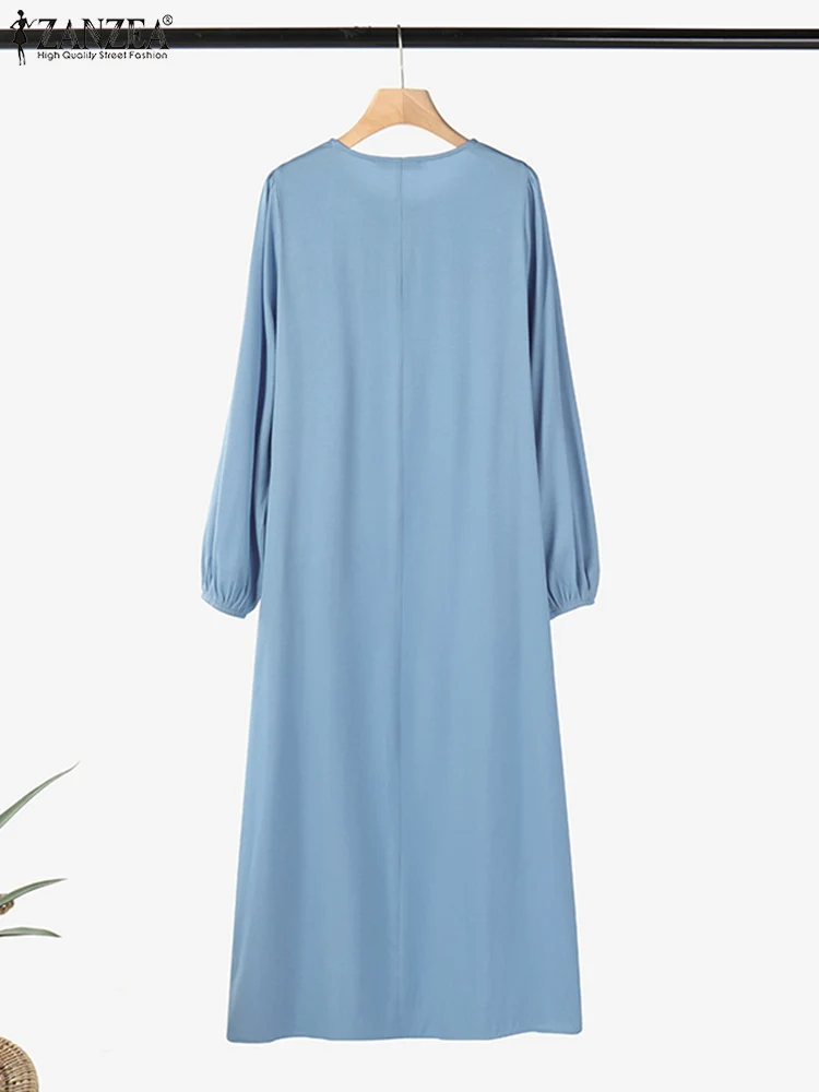Moda damska z długim rękawem muzułmańska abaja hidżab sukienki ZANZEA islamska odzież Denim niebieski Vestidos wiosna Maxi Sundress szata Femme