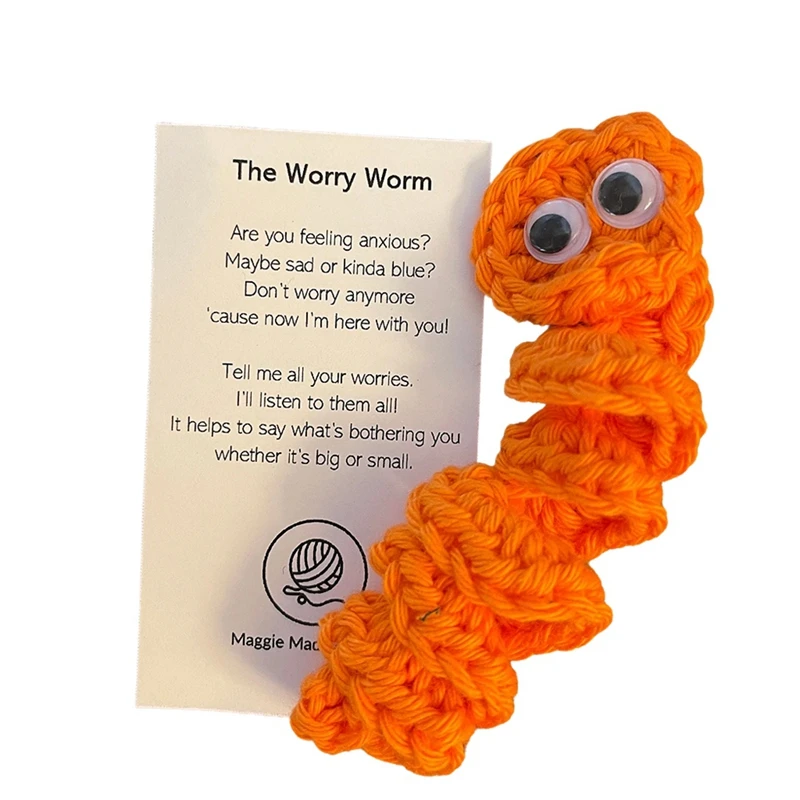 Handmade Emotional Support Worry Worm Gift, Crochet Worry Worm Inspirational Cares For You, Cute Knitted Gift, Easy Install A