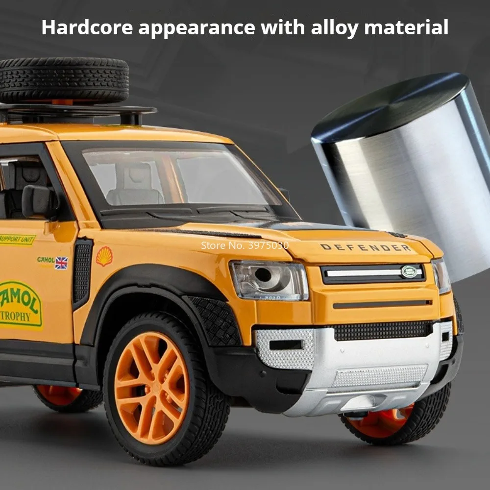 1:24 aleación Land Rover Defender modelos fundidos a presión coches de juguete con luz trasera sonido miniatura todoterreno juguetes interactivos para niños