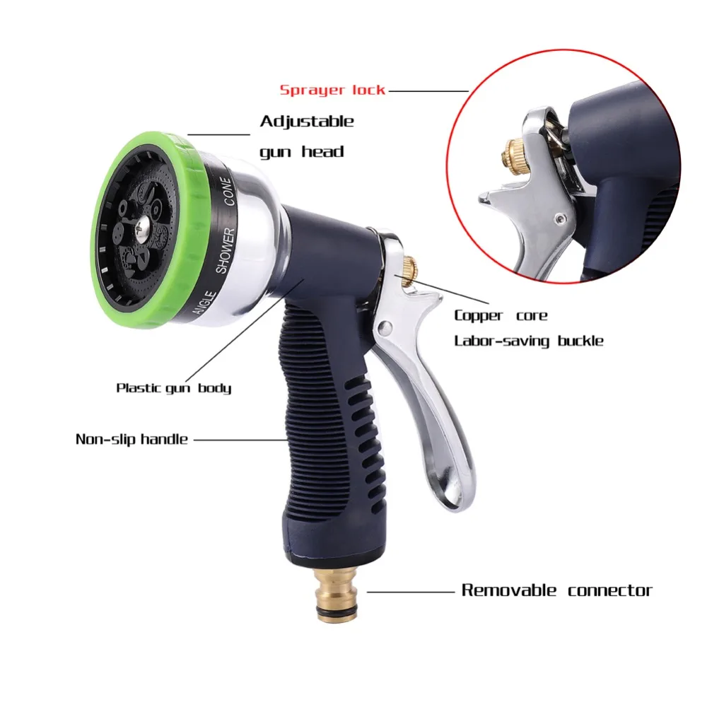 Garden High Pressure Sprinkler Spray Gun 9 Functions Adjustable Spray Mode Heavy Duty Water Gun Pressure Washer Sprayer