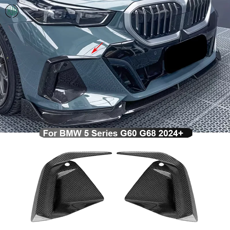 For BMW 5 Series G60 G68 2024+ Carbon Fiber Front Bumper Air Vent Cover Trim Foglamp Mesh Grill Upgrade Body kit